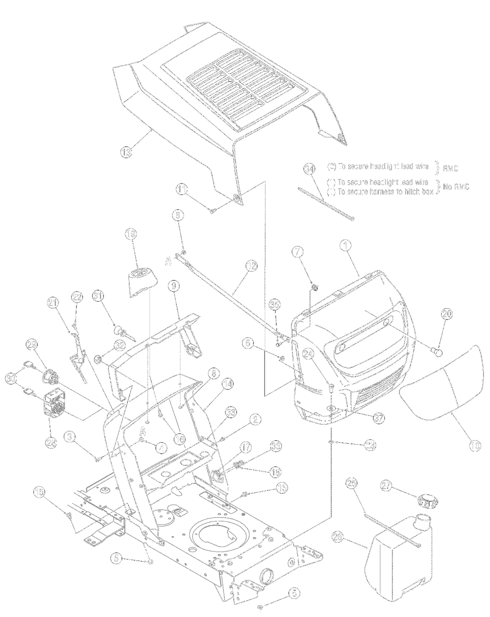 Hood Style 2 Diagram and Parts List for 13A1762F729 2007 Yard Machines Lawn Tractor